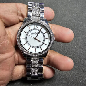 jessica simpson Ladies Quartz Fashion Watch Silver Tone Rhinestone Accent Workin